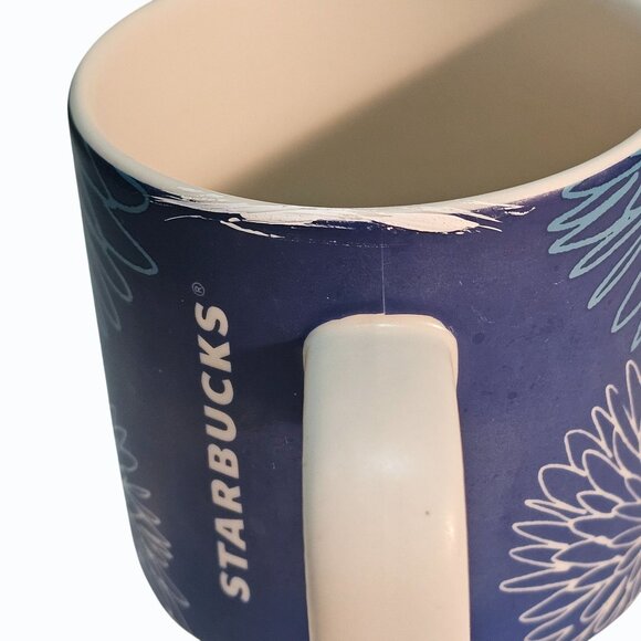 Set of 2 Starbucks 2016 Blue Floral PomPom Matte Stoneware Coffee Mug Cup FLAWS - Picture 8 of 8